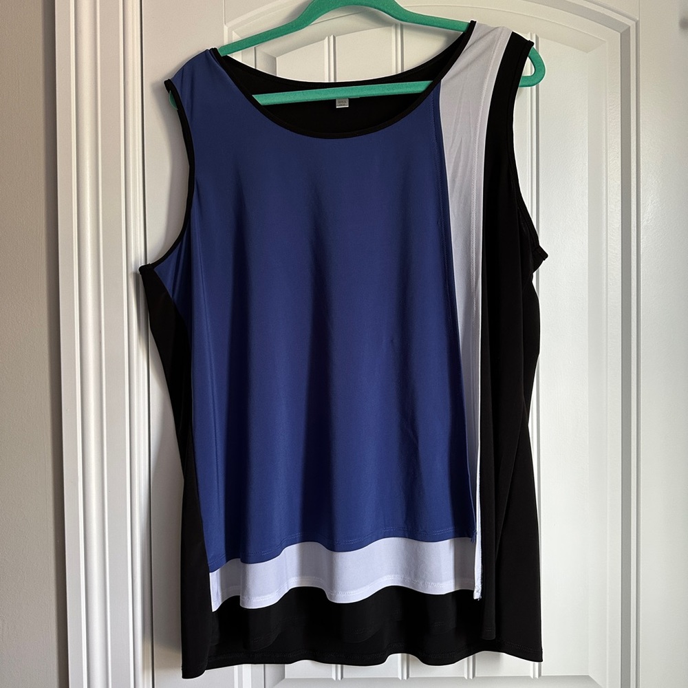 Avenue black white and blue colorblock sleeveless shirt